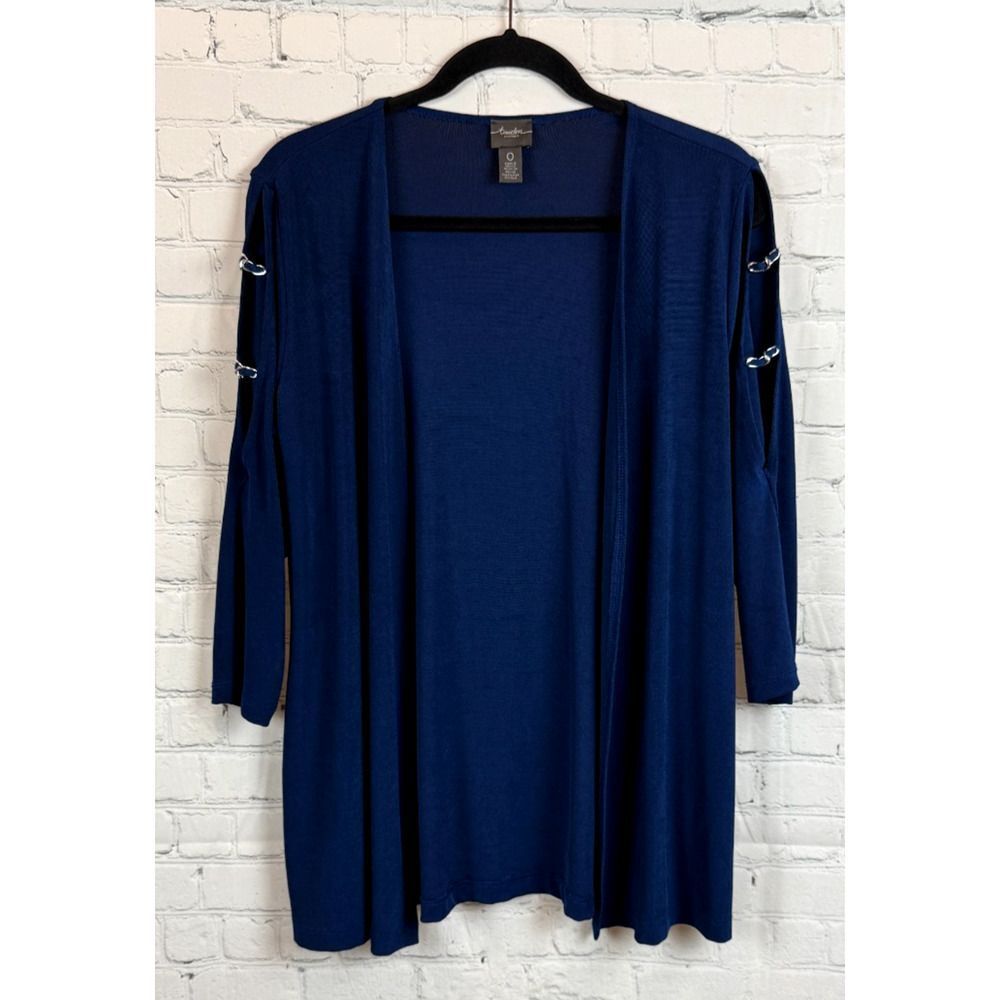 CHICO'S TRAVELERS royal blue knit open front chains cardigan sweater 0 (S) NWOT
